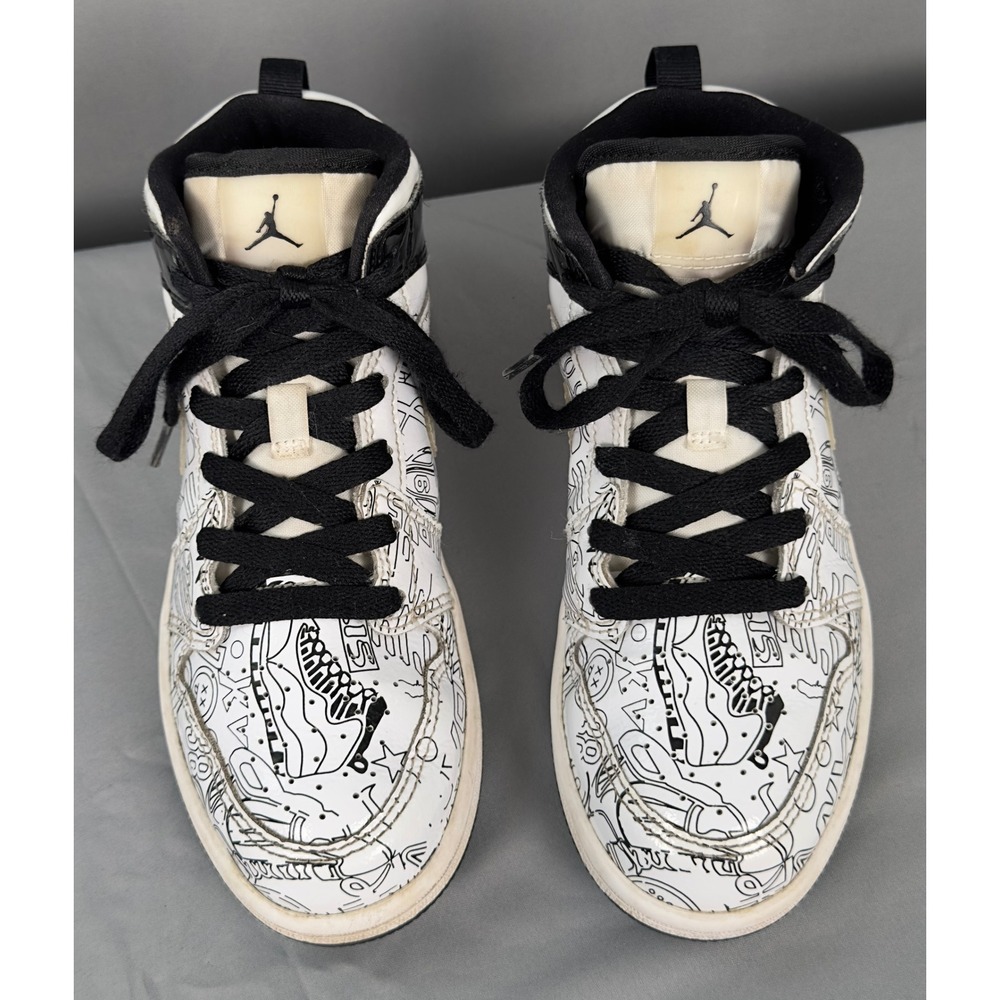 Jordan 1 Mid DIY Kids Shoes Black White Volt DC4098-100 Size 1Y
